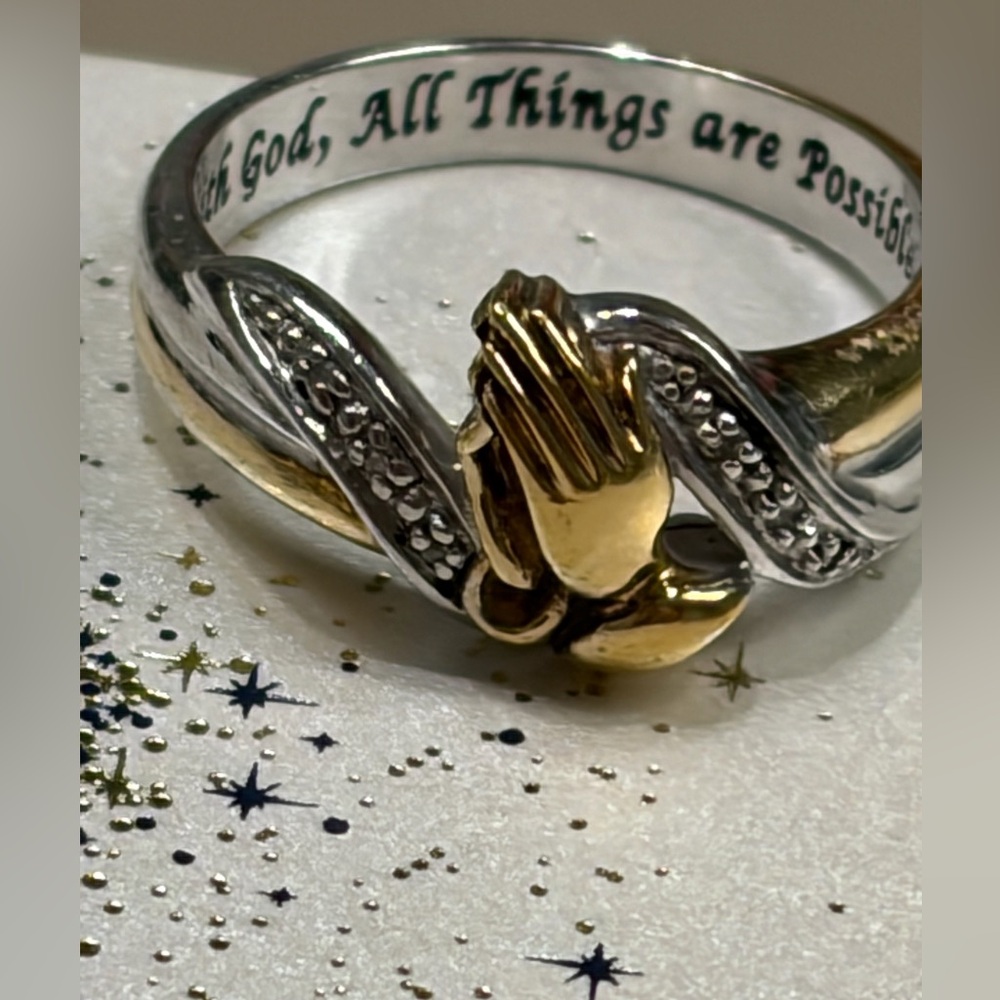The Bradford Exchange Size 7 1/2 “Faith's Embrace" Ster silver 18 Ct gold plate,